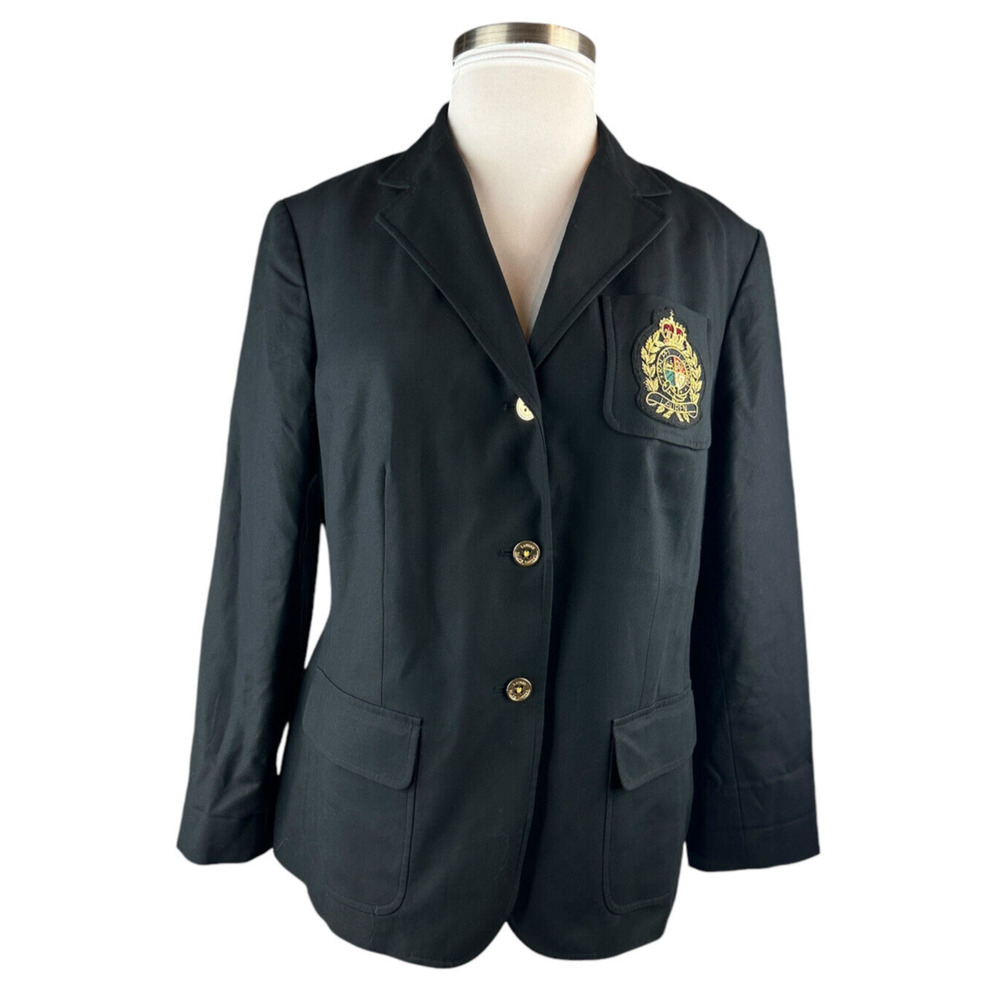 *Flawed Lauren Ralph Lauren Signature Patch Chest Crest Blazer Jacket Black 16W - Picture 15 of 16